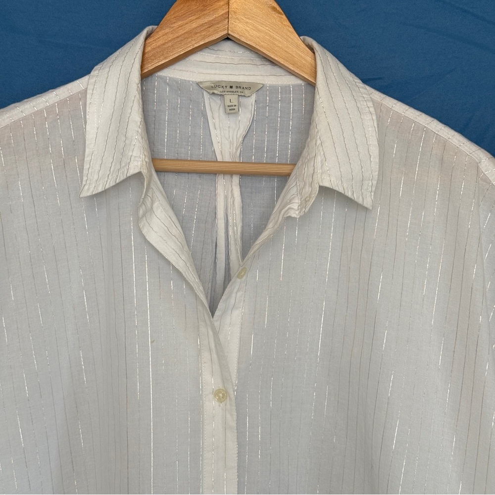Lucky Brand White Button Shirt with Metallic Thread Accents